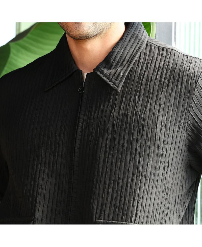Men's Midnight Black Zip-Front Crease-Tactile Jacket