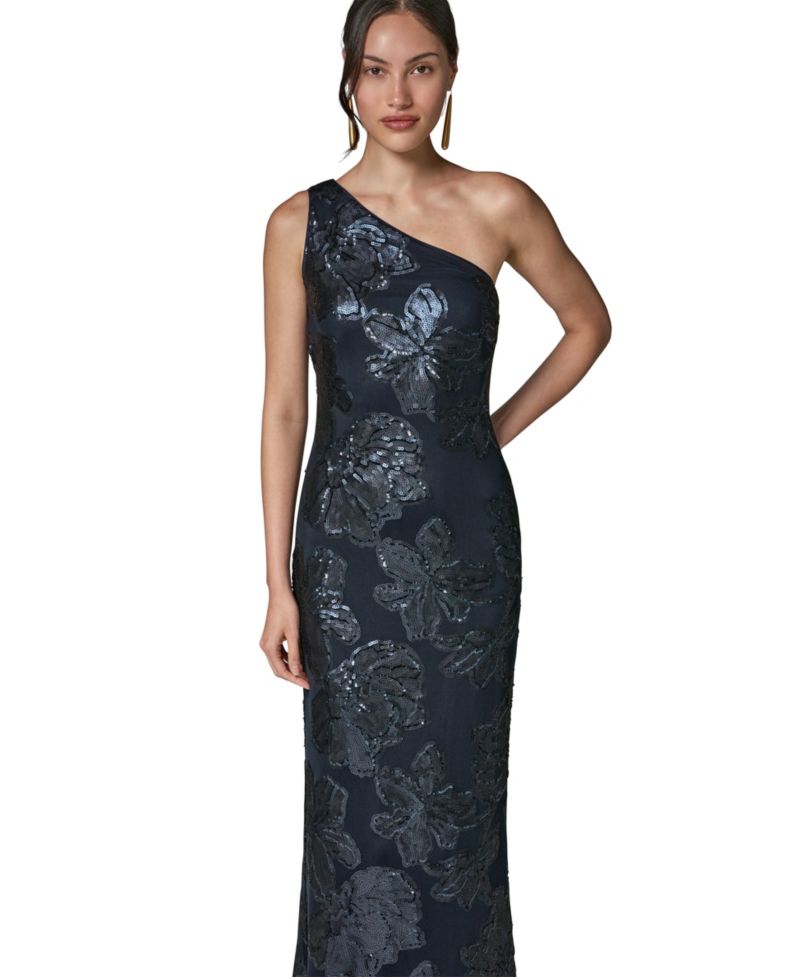 Women's One-Shoulder Floral-Sequin Gown