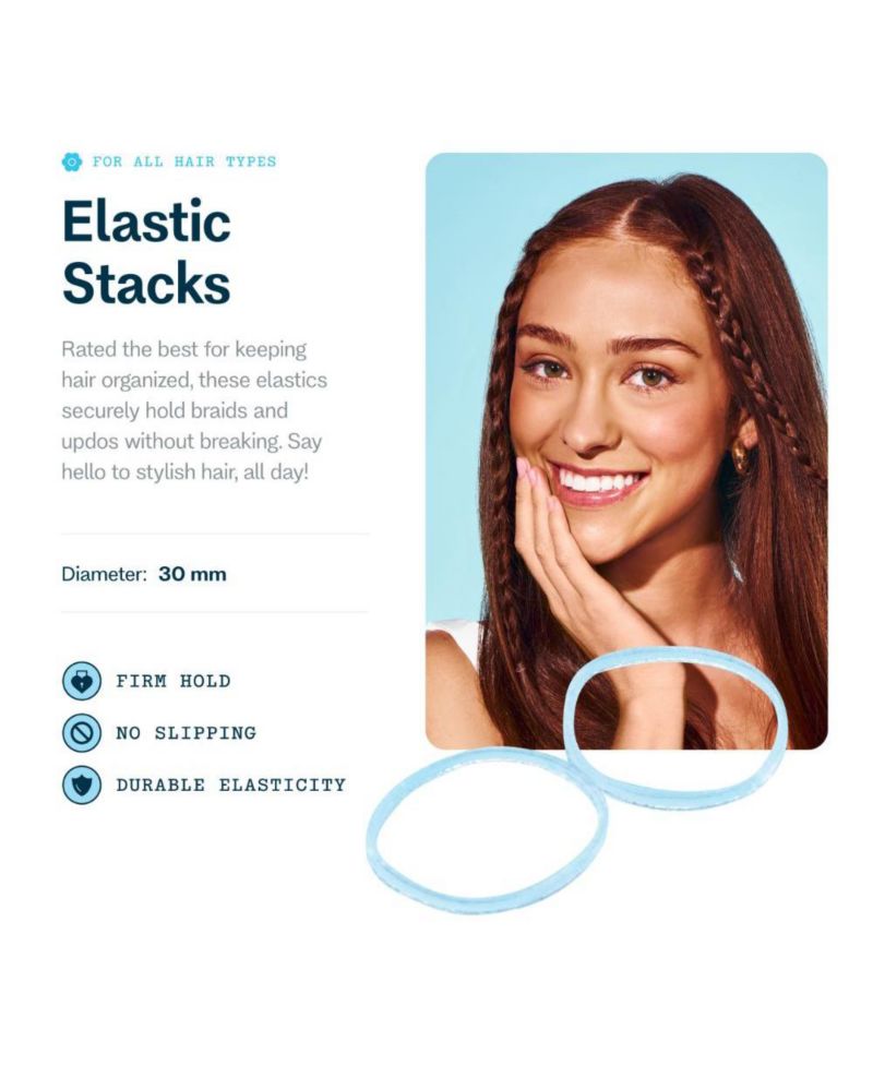 Medium Hair Premium Elastics - Clear Hair Ties with Innovative Storage Stack - No-Slip, Durable Bands for All Day Use - 500 Pack
