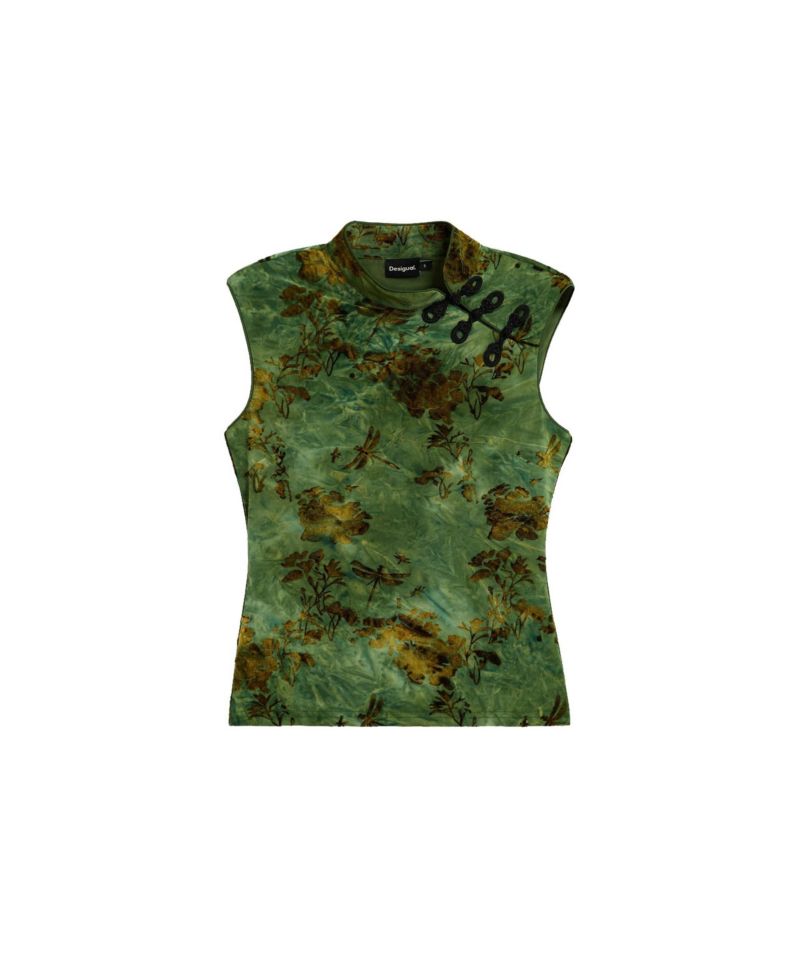 Women's Flocked Printed Sleeveless Blouse