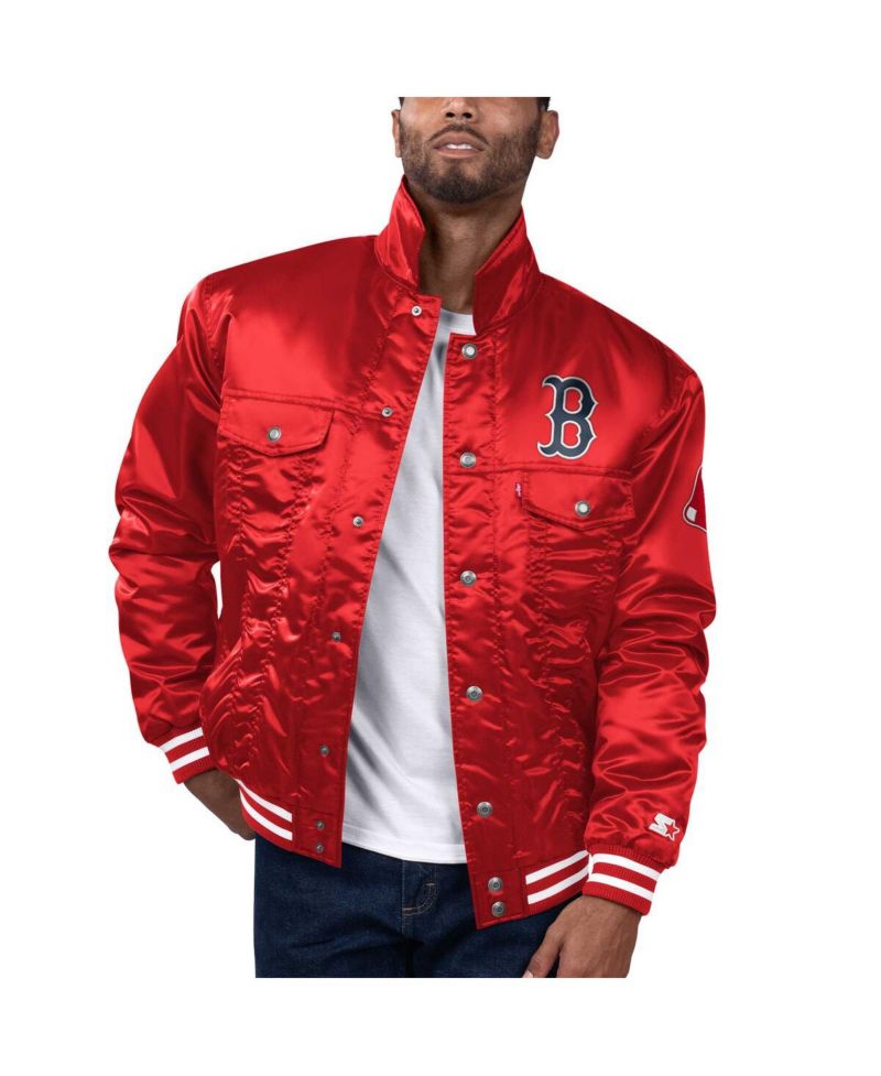 Men's x Red Boston Red Sox Silver Tab Satin Full-Snap Trucker Jacket