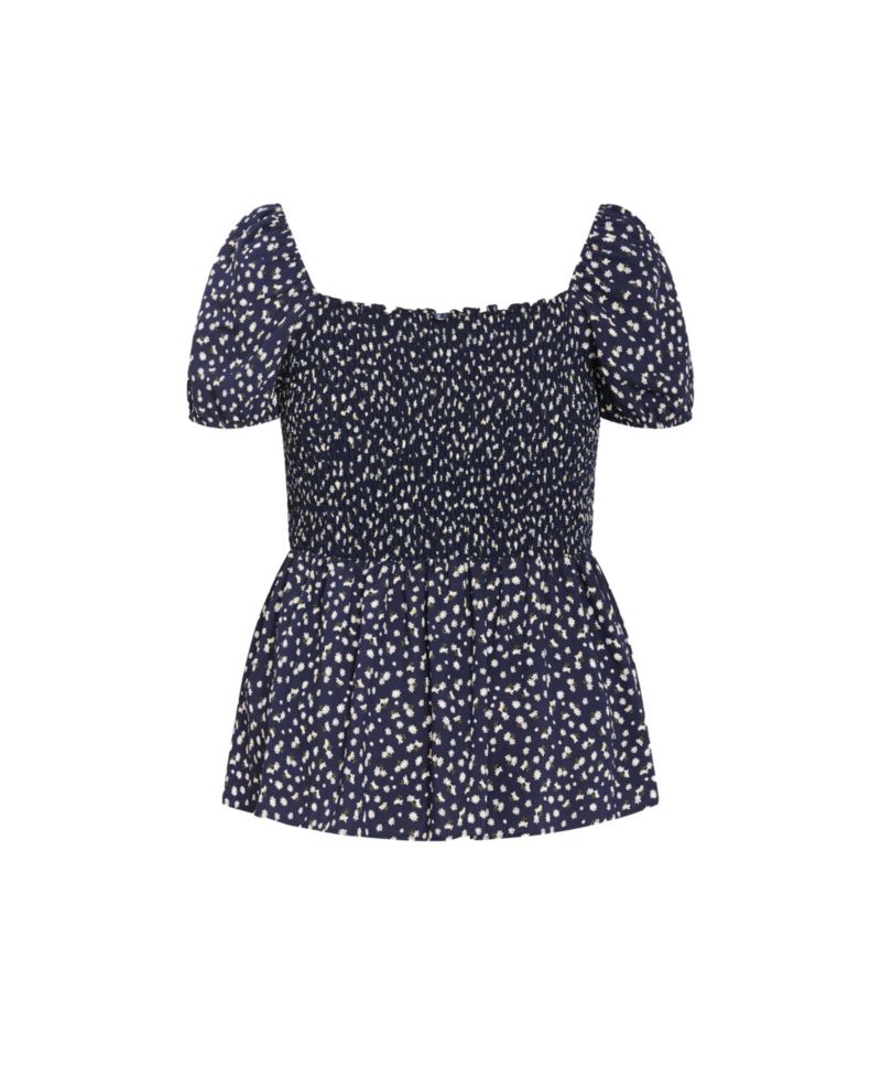 Plus Size Azure Shirred Print Top