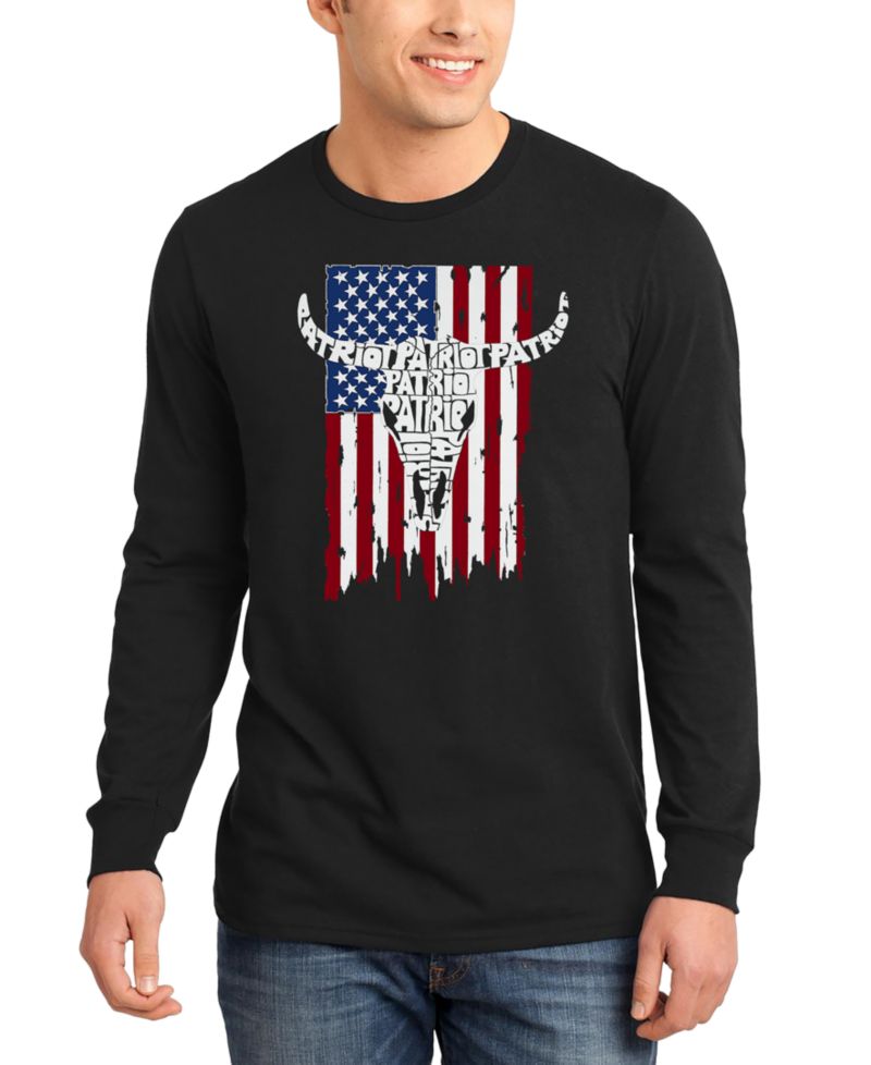 Men's Patriot Cow Skull Word Art Long-Sleeve T-Shirt