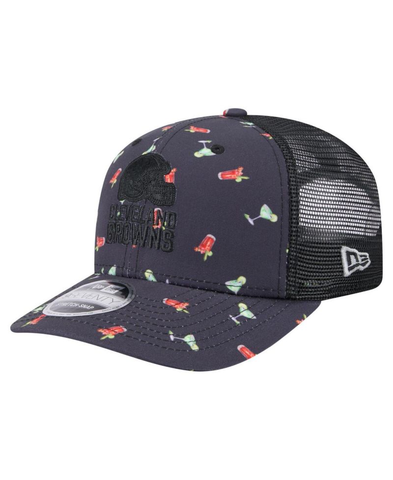 Men's Navy/Black Cleveland Browns Adventure Drinks Pattern 9SEVENTY Stretch-Snap Hat