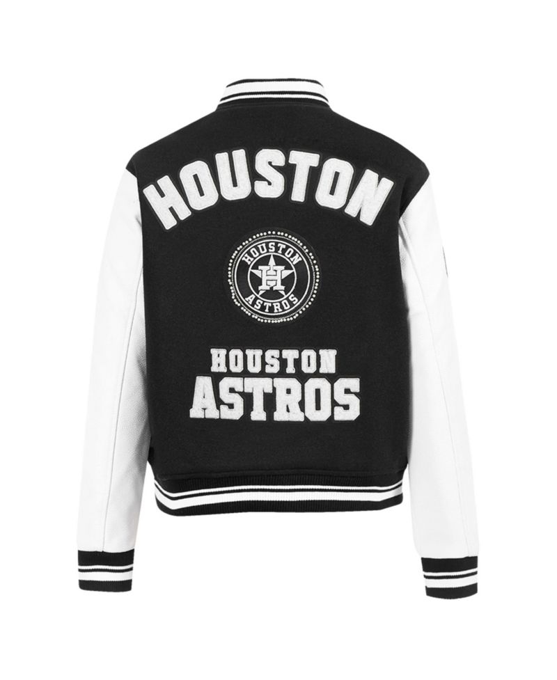 Women's Black Houston Astros Pearls Rib Wool Full-Zip Varsity Jacket