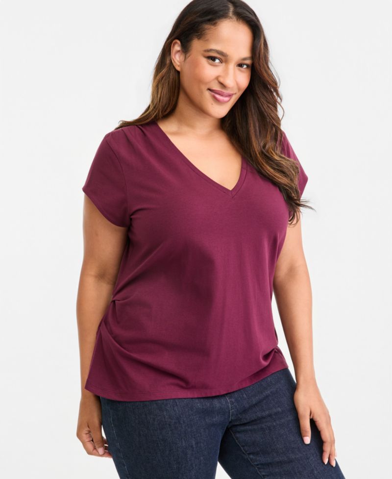 Plus Size Cap-Sleeve V-Neck T-Shirt