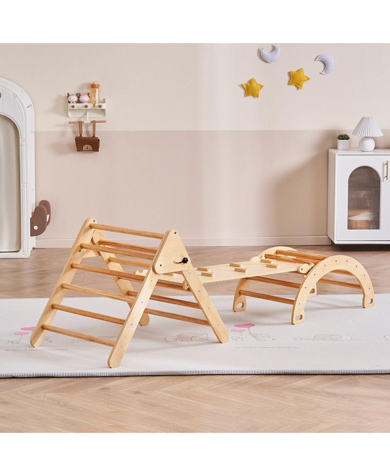 Pikler Triangle 5-in-1 Montessori-Inspired Wooden Climbing Gym, 3-Piece Set
