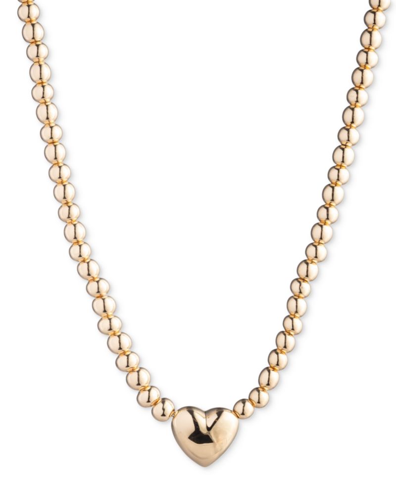 Gold-Tone Puffy Heart Beaded Pendant Necklace, 16" + 3" extender