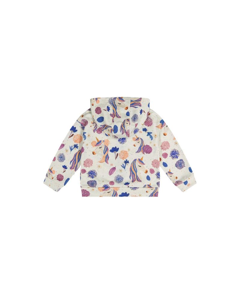 Kids & Baby Little and Big Girl 6-12 Hooded Zipped French Terry Cardigan Unicorn Print