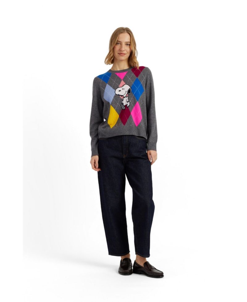 Women's Wool-Cashmere Snoopy Argyle Sweater