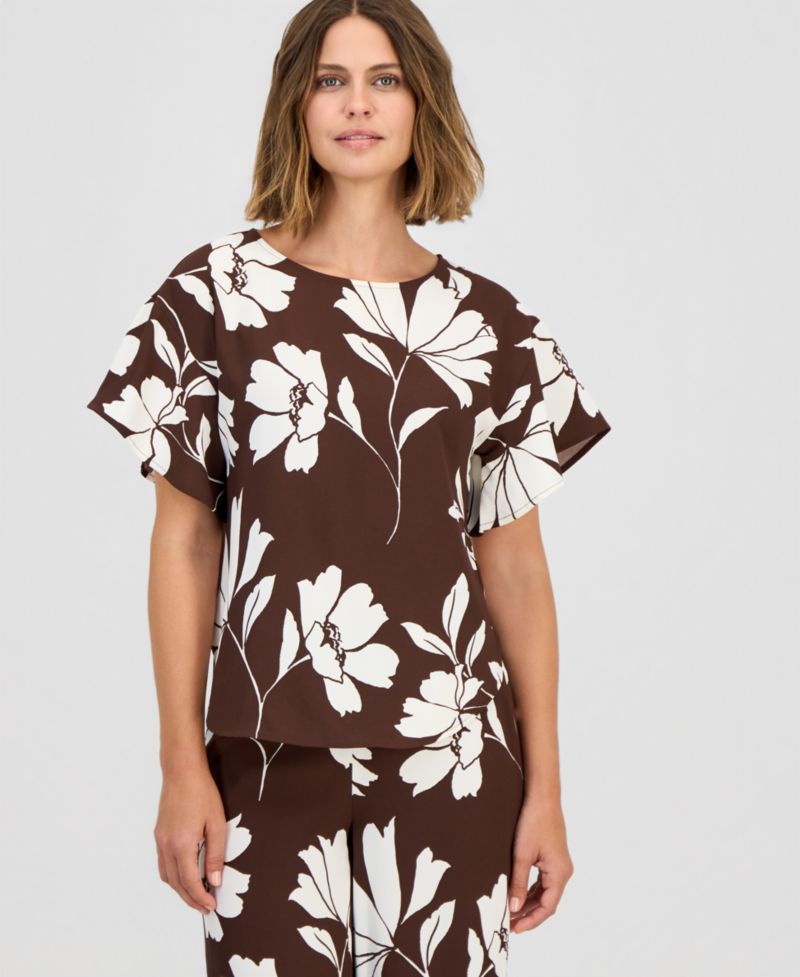 Women's Flutter-Sleeve Boat-Neck Top, Regular & Petite