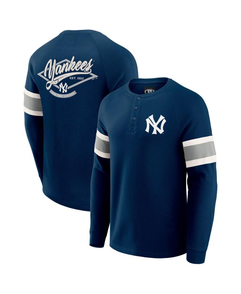Men's Darius Rucker Collection by Fanatics Navy New York Yankees Waffle-Knit Raglan Long Sleeve Henley T-Shirt
