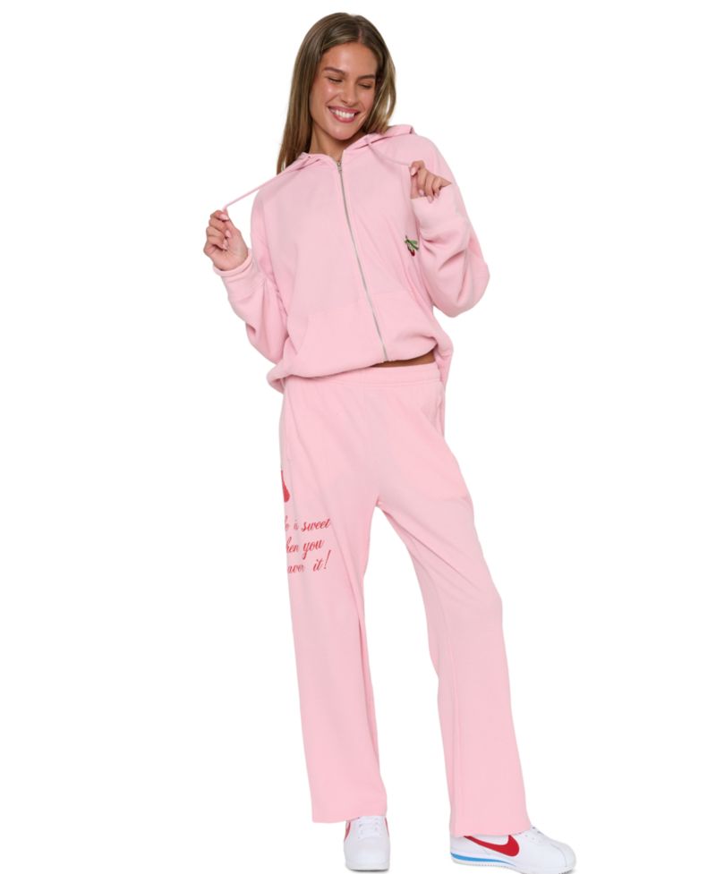 Juniors' Life Is Sweet Pull-On Graphic Wide-Leg Sweatpants