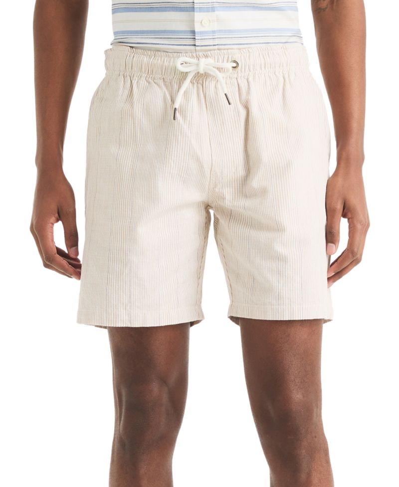 7" Striped Slub Textured Pull-On Drawstring Short
