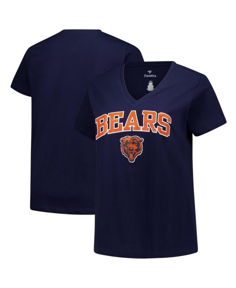 Women's Navy Chicago Bears Plus Size Arch Over Logo V-Neck T-Shirt