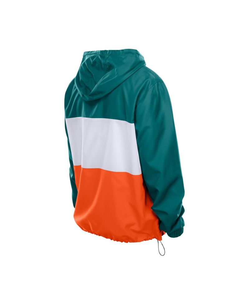 Men's Aqua Miami Dolphins Ripstop Quarter-Zip Hooded Windbreaker