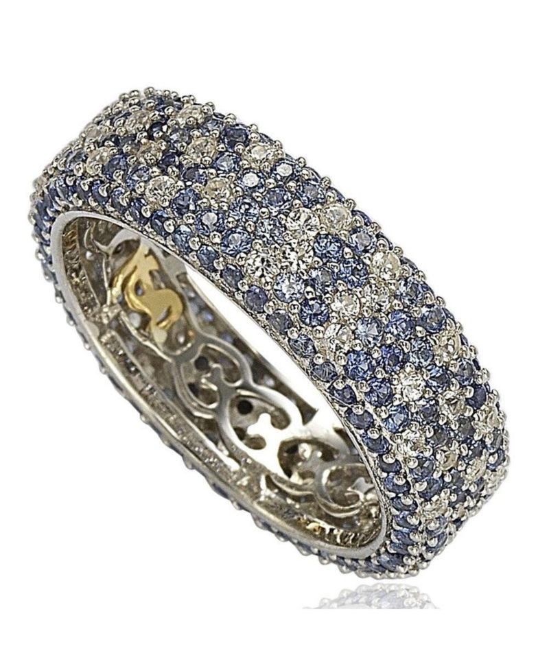 Sterling Silver Sapphire Pave Eternity Band Ring