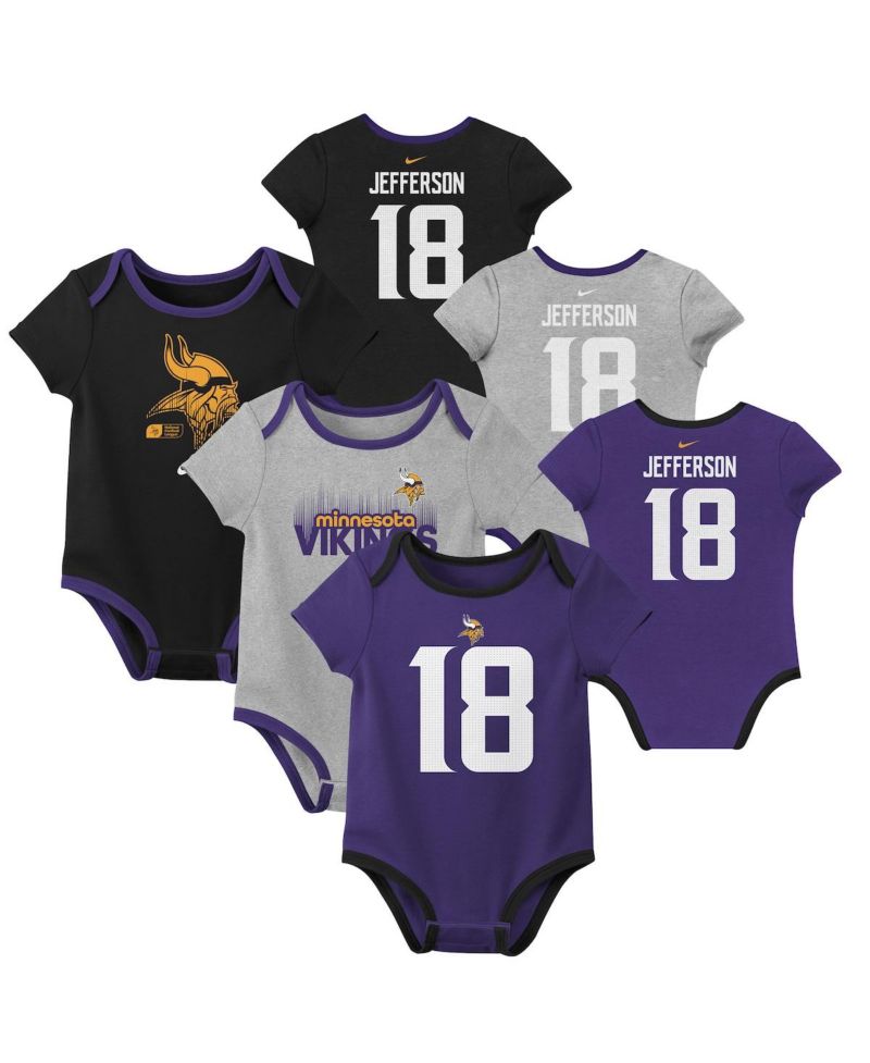 Baby Boys and Girls 3-Pack Justin Jefferson Minnesota Vikings Name & Number Bodysuit Set