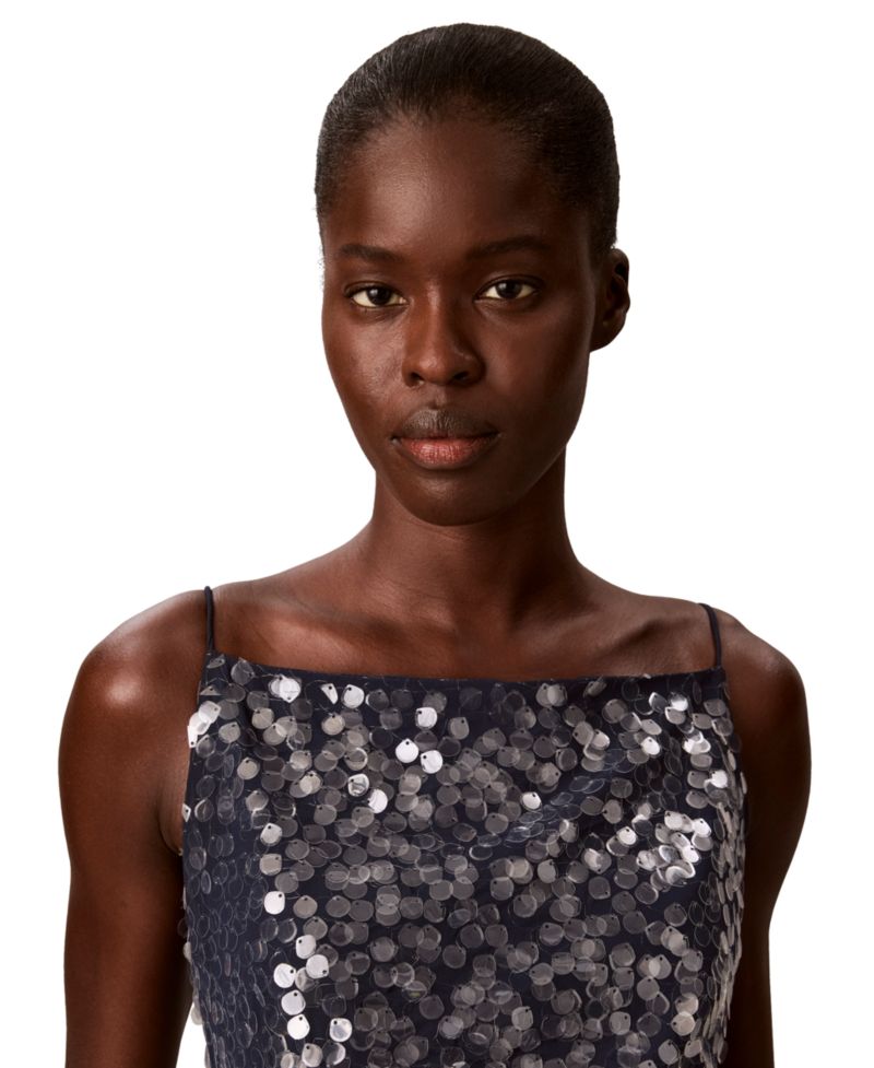 Women's Sequin Square Neck Midi Dress