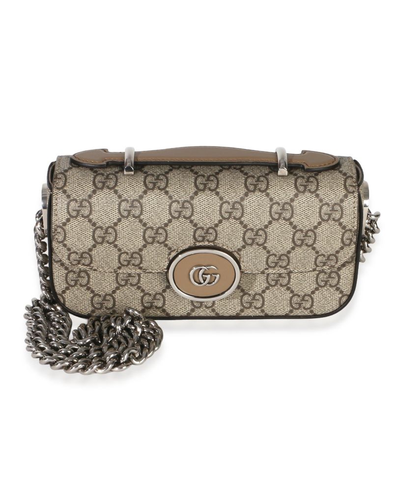 Beige Ebony GG Supreme Senna Petite GG Top Handle Chain Shoulder Bag