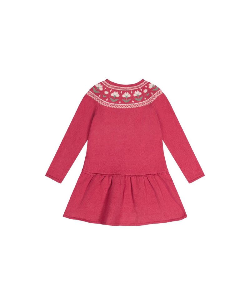 Little and Big Girl 6-12Y Knitted Dress with Flower Jacquard