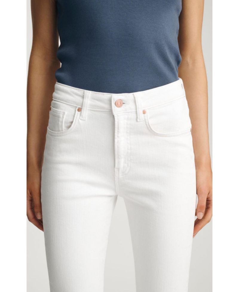 Women's Anika Mid Rise Cropped Flare In White Flex Blue