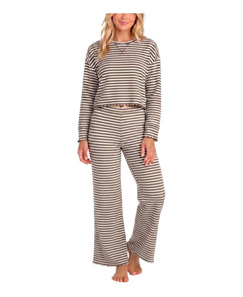 Women's WonderLuxe Striped Long-Sleeve Top and Wide-Leg Pants Pajama Set