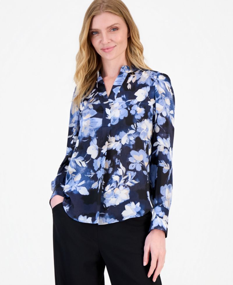 Petite V-Neck Pleated-Front Blouse