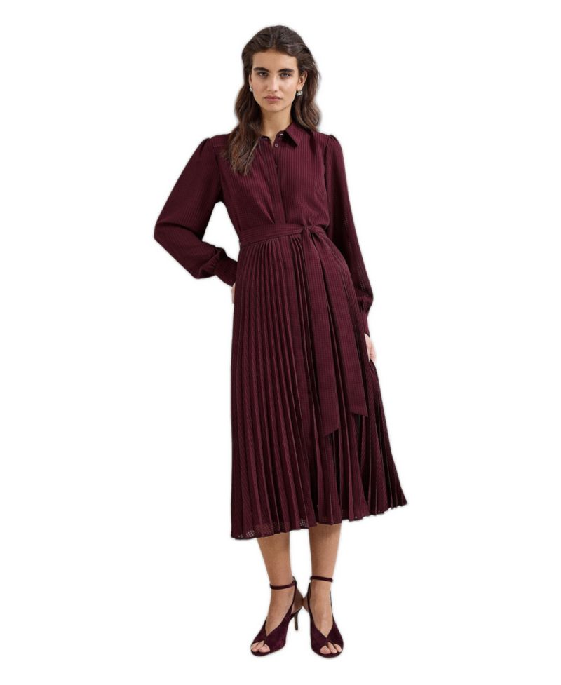 Women's Ren Pleated Long-Sleeve Midi Shirt Dress