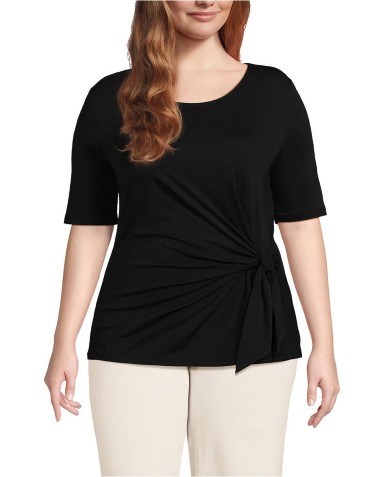Plus Size Lightweight Jersey Tie Front Top