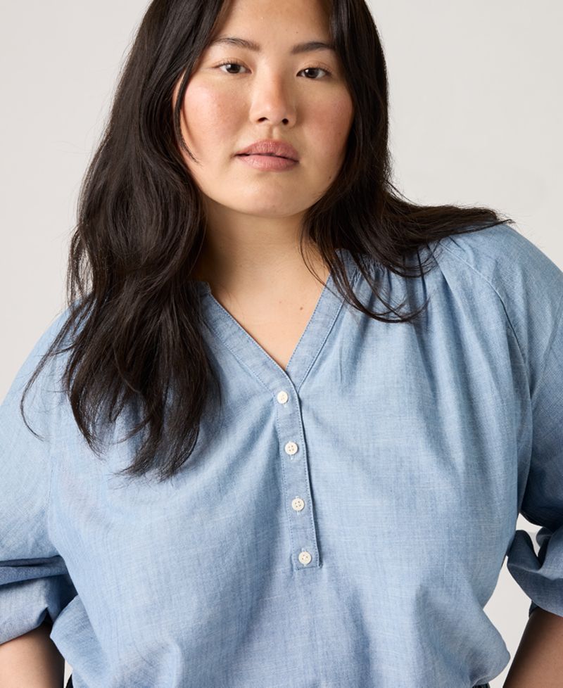 Plus Size V-Neck Chambray Relaxed-Fit Reverie Cotton Top