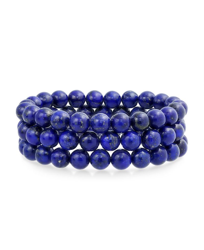 Blue Aquamarine 8MM Gemstone Ball Bead Stretch Bracelet Stackable Set of 3