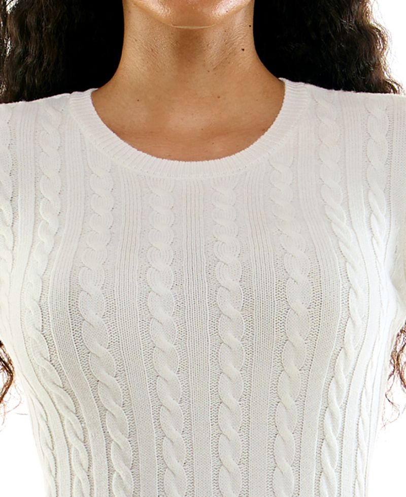 Juniors' Faux Fur Trimmed Mixed Stitch Midi Sweater Dress