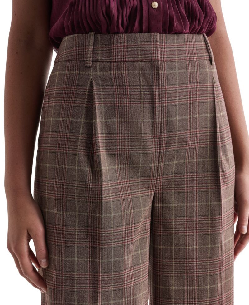 Women's Wide-Leg Pleated Plaid Pants