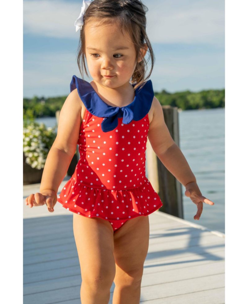 Little Girls Polka Dot Sailor Swimsuit