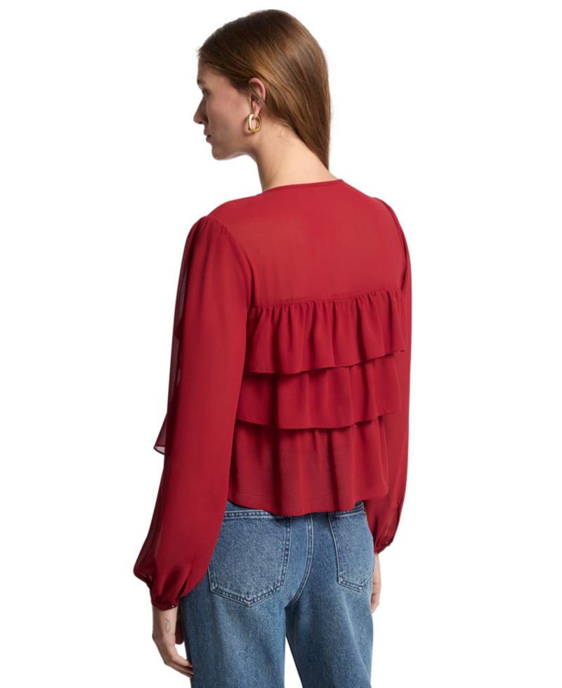 Women's Long-Sleeve Chiffon Ruffle-Tier Blouse