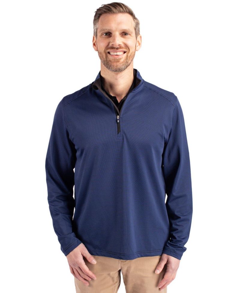 Men's Cutter Buck Virtue Eco Pique Micro Stripe Recycled Quarter Zip Jacket