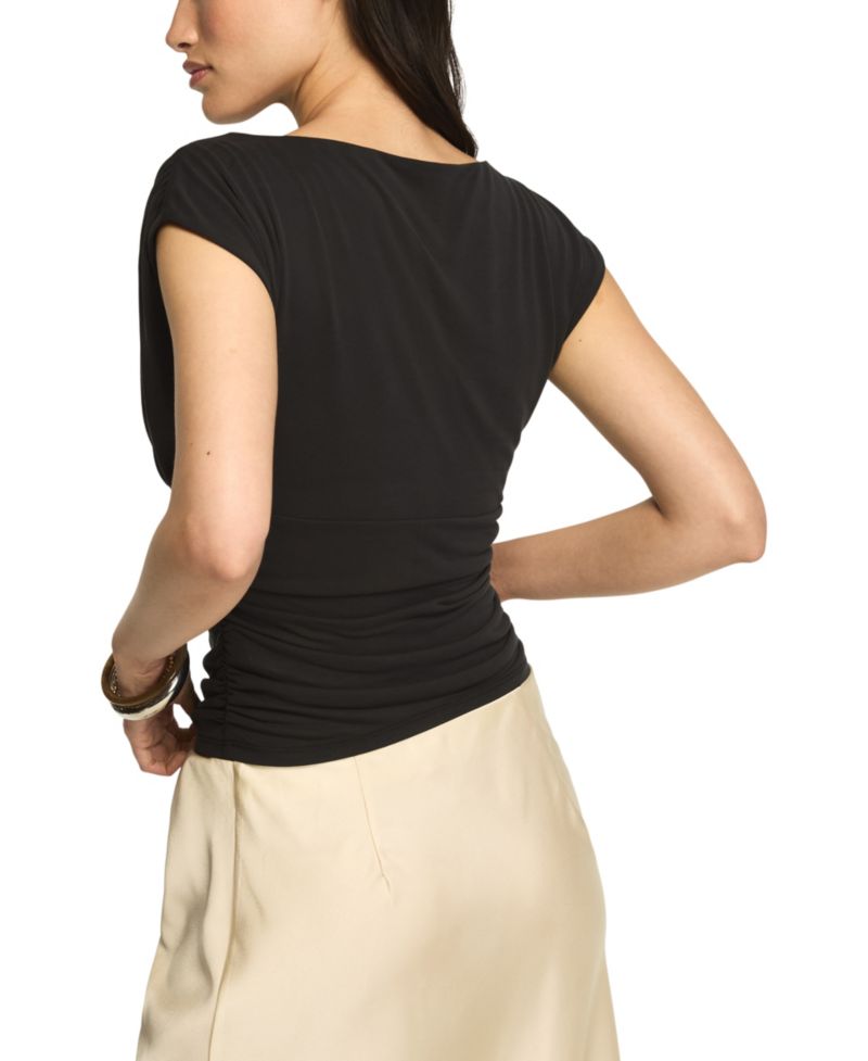 Women's Short-Sleeve Crewneck Ruched Banded Waist T-Shirt