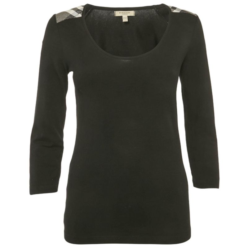Women's Black Checks Trim Jersey Long Sleeve T-Shirt