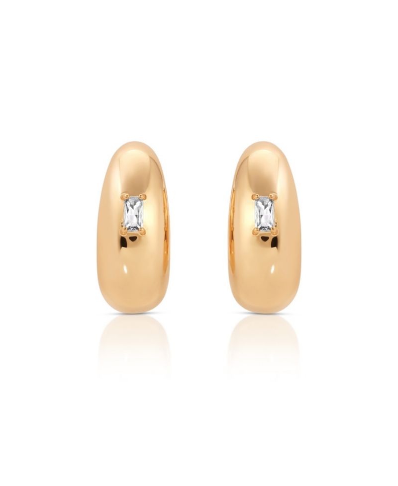 Oval Dome Baguette Hoop Earrings