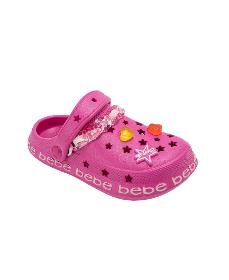 Little Girls Lightweight EVA Clog with Chain with Logo Grosgrain Ribbon and Charms