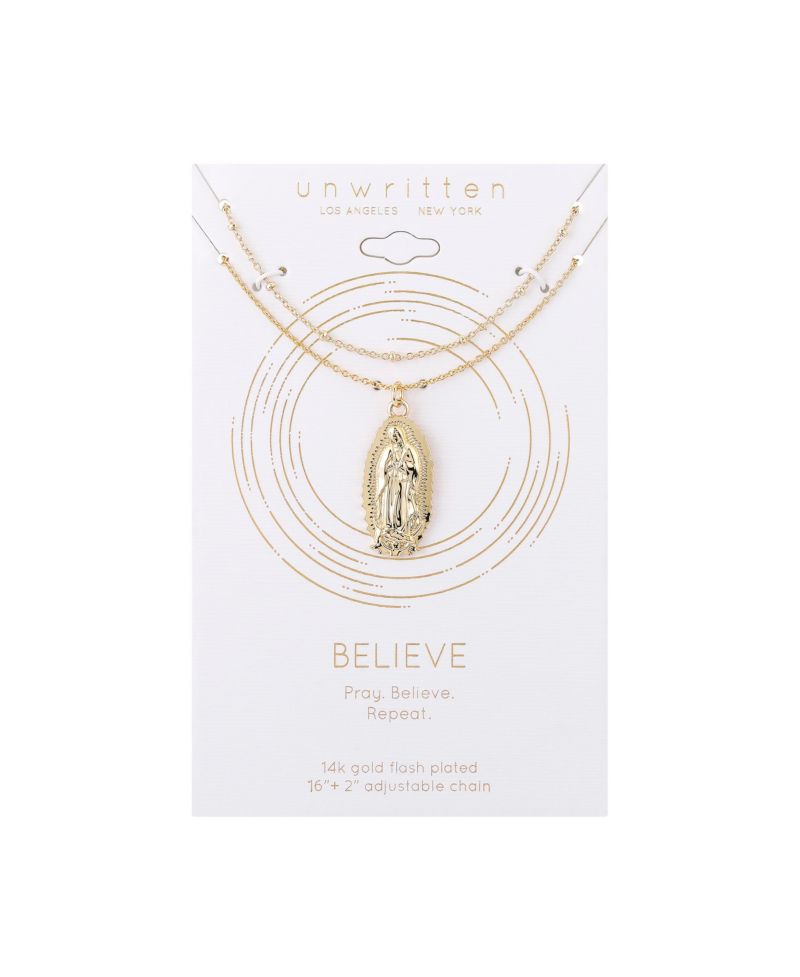 14K Gold Flash Plated Virgin Mary Layered Pendant Necklace