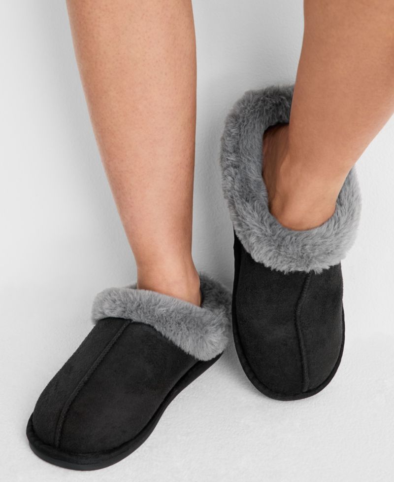 Women's Boxed Faux-Fur-Collar Clog Slippers