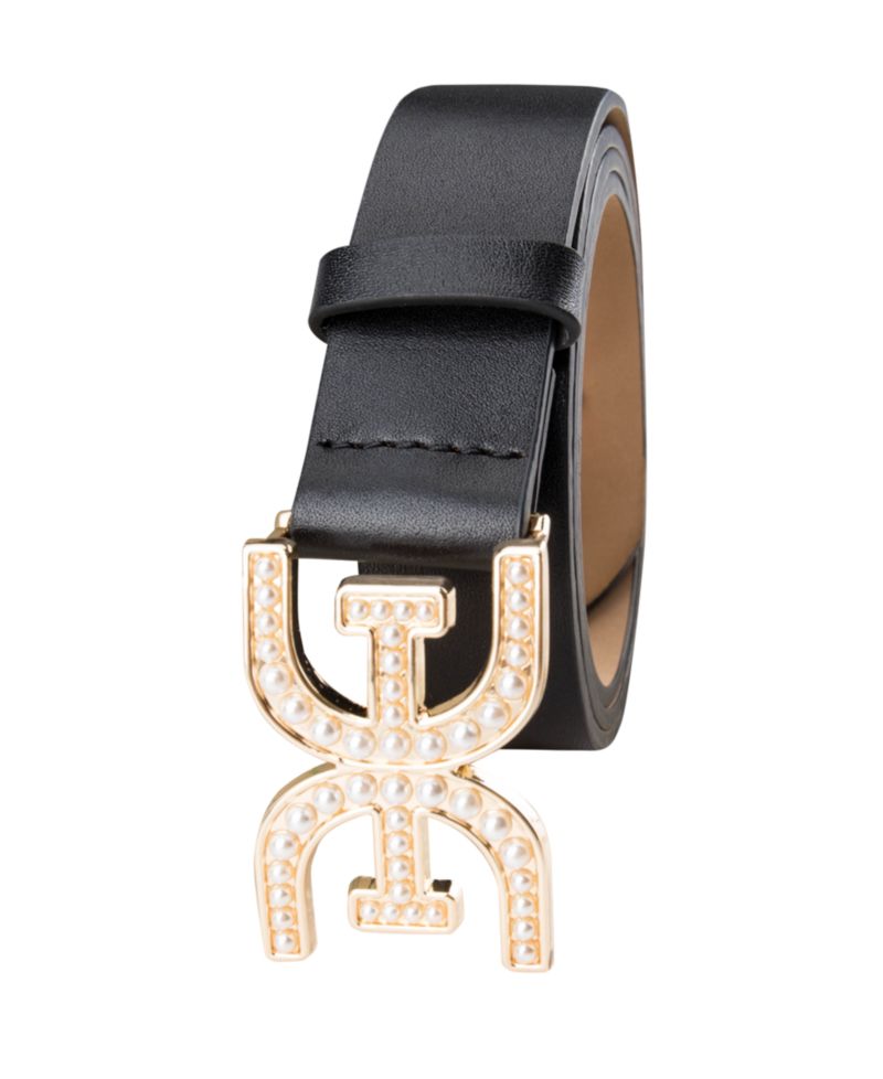 Women's Imitated Pearl Embellished Double-E Plaque Buckle Belt