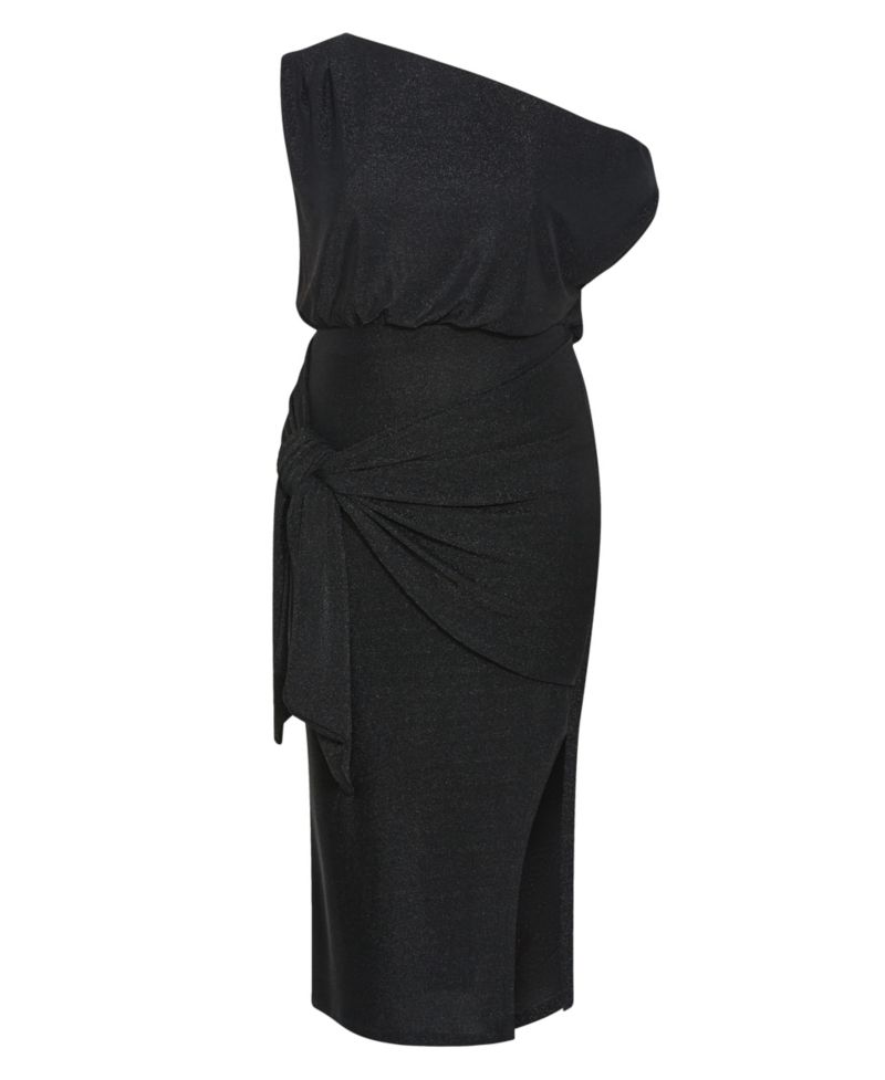 Plus Size Paloma One-Shoulder Metallic Wrap Midi Dress