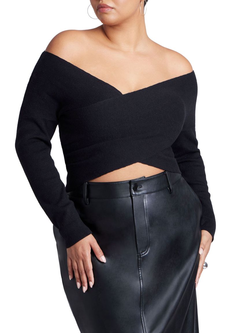 Women's Wrap Front Cropped Sweater