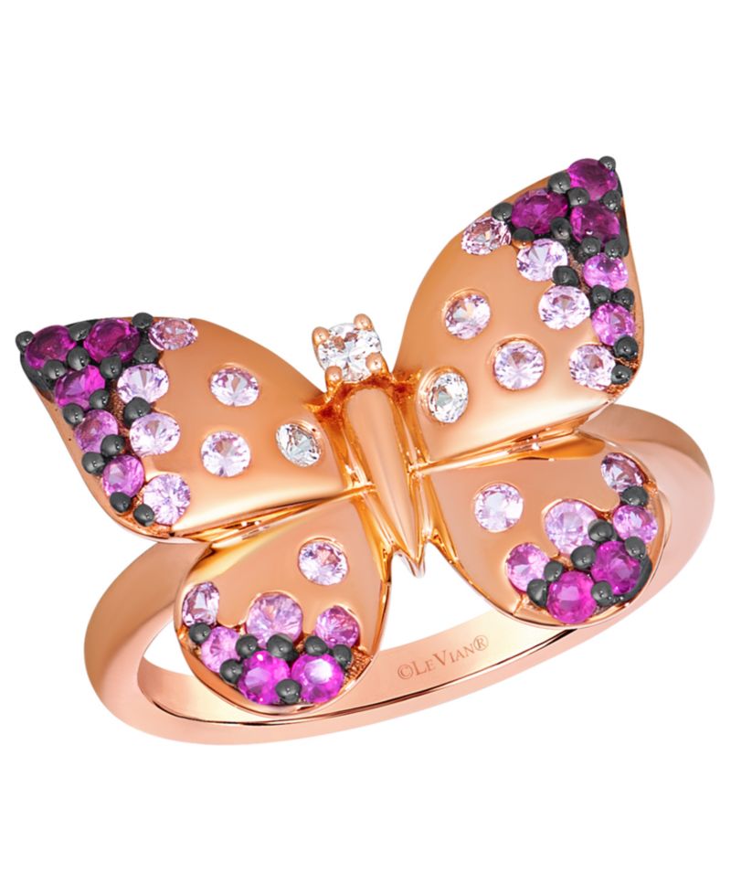 Strawberry Ombr&eacute; Sapphire Butterfly (3/4 ct. t.w.) & Vanilla Sapphire Ring in 14k Strawberry Gold