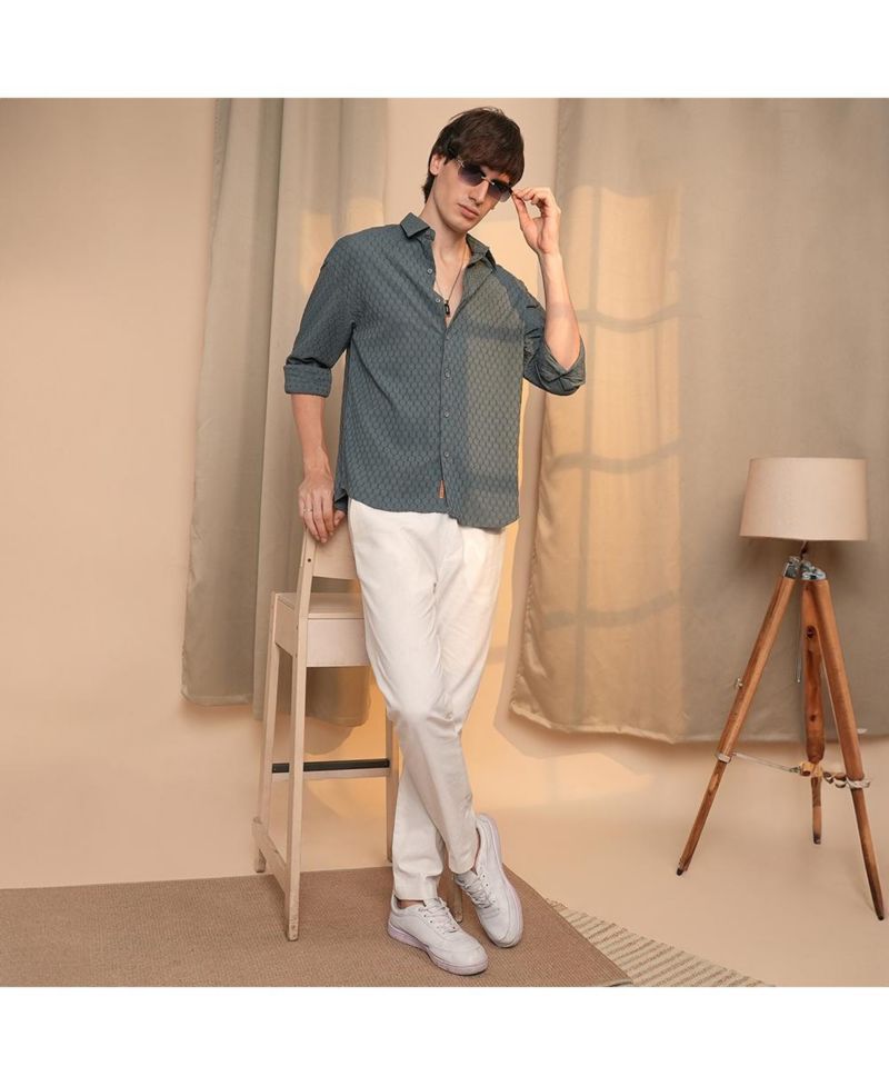 Men's Charcoal Grey Honeycomb-Textured Oversized Shirt