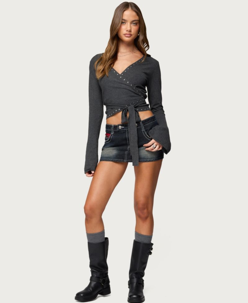 Women's Jakari Contrast Stitch Denim Mini Skort
