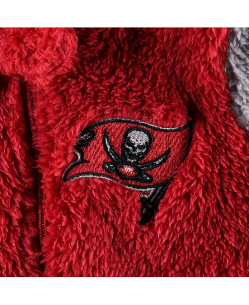 Newborn and Infant Boys and Girls Red, Gray Tampa Bay Buccaneers Game Nap Teddy Fleece Bunting Full-Zip Sleeper